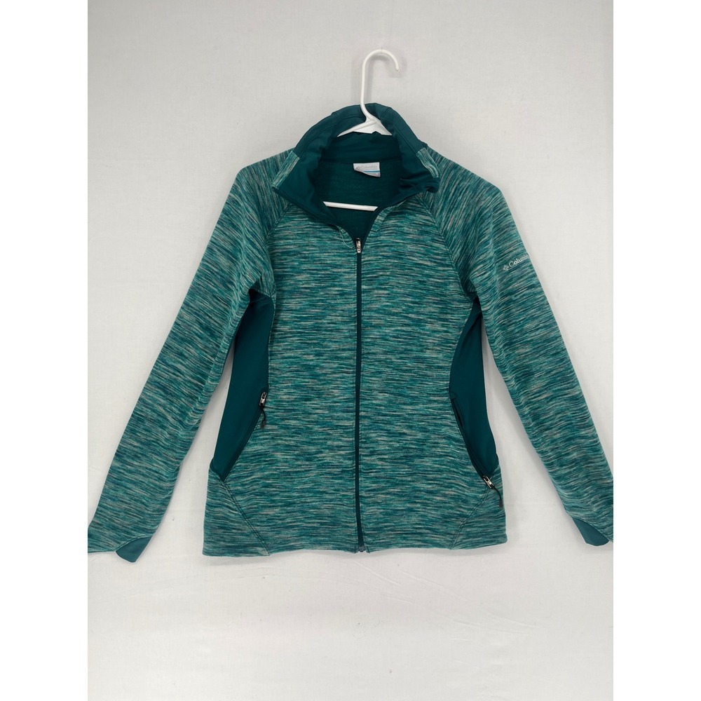 Columbia Women M Full Zip Fleece Jacket Space Dye Teal Mock Neck Activewear 3058